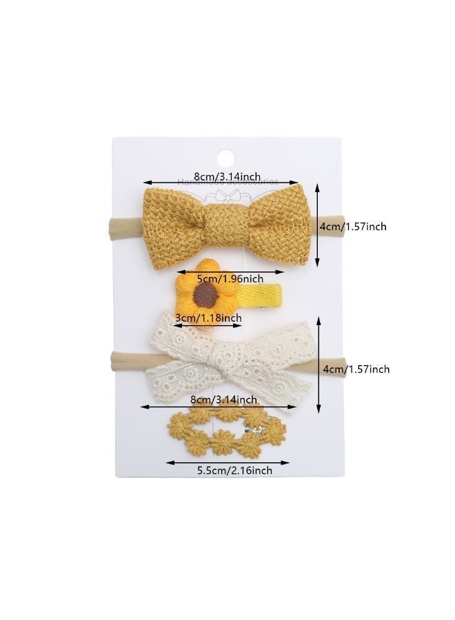 دىدانيالا مجموعة مشابك شعر فيونكة بريبون من ريا مع ربطة شعر للبنات والأطفال - أصفر - Image 3