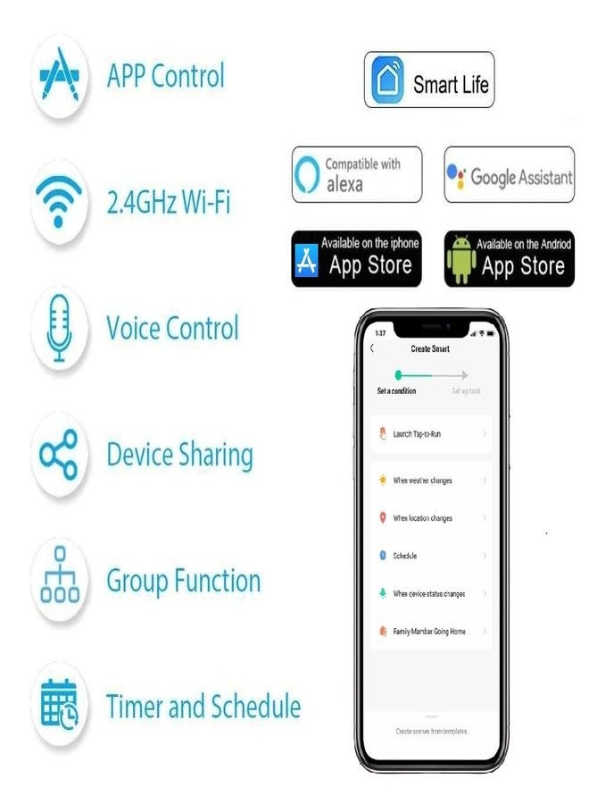 مفتاح ذكي TEQOOZ® WiFi رباعي العقد (10 أمبير لكل عقدة) | تركيب داخلي (داخل الجدار) | يناسب أي لوحة مفاتيح | تحكم يدوي وتحكم عبر تطبيق Smart Life | متوافق مع Alexa وGoogle وSiri - Image 2