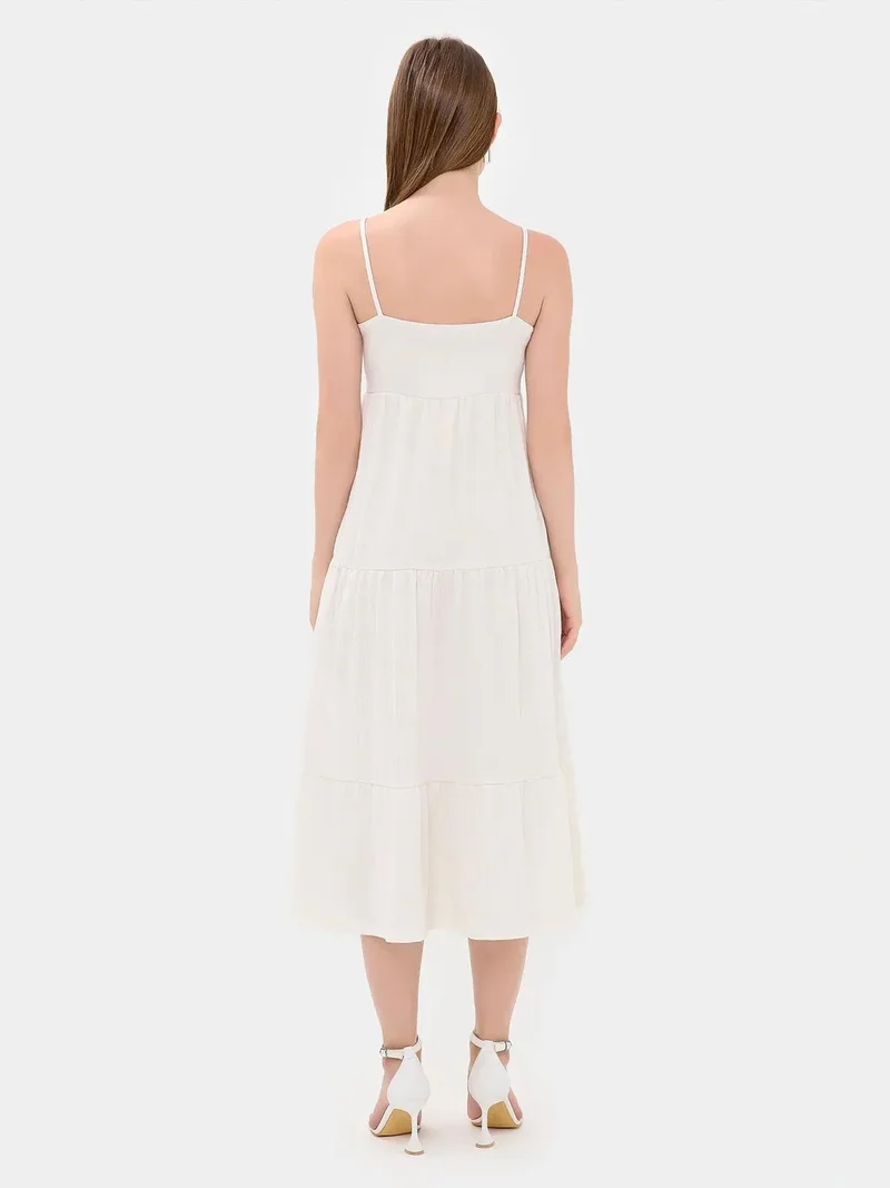 HICCUP ivory Spaghetti Strap Tiered Midi Dress for Women | Best Price UAE