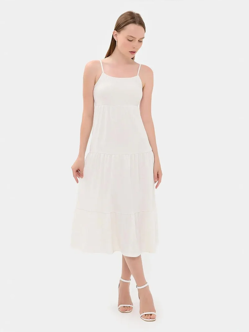 HICCUP ivory Spaghetti Strap Tiered Midi Dress for Women | Best Price UAE