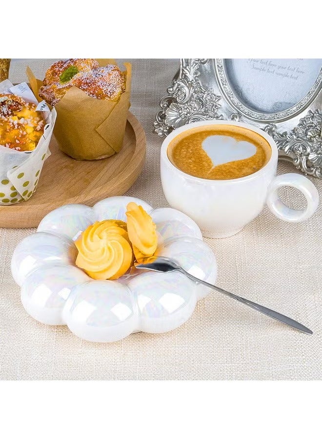 Arabest Flower Coffee Mug,Cloud Ceramic Coffee Mug and Saucer,Cute Cup with Spoon,Kawaii Tea Cup with Sunflower Dish,200ml Latte Cups for Girls, Pearl White - Image 2