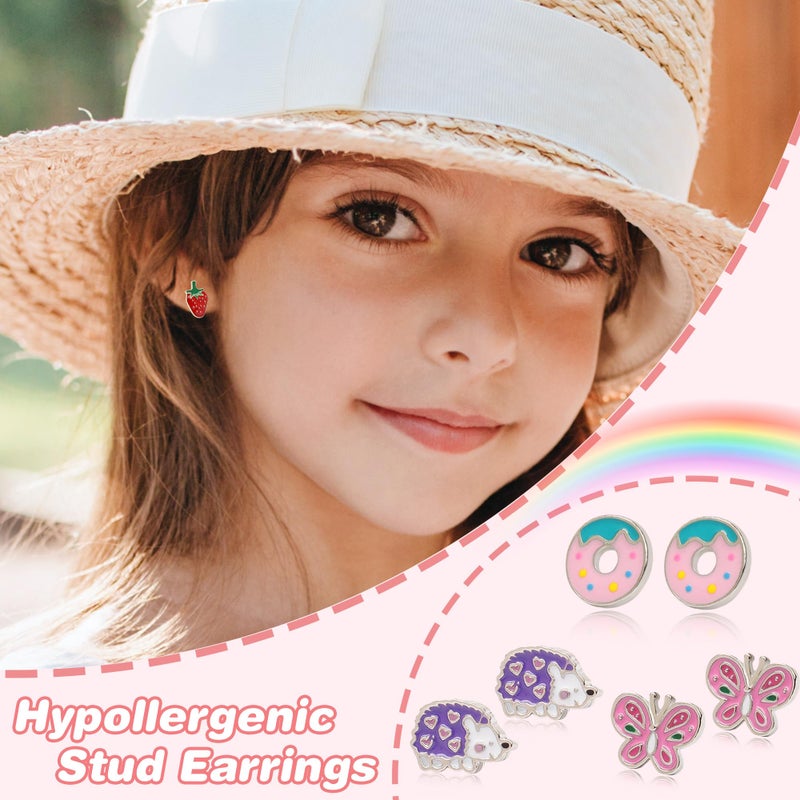 Asivsa 24 Pairs Hypoallergenic Stud Earrings for Girls Kids Cute Stainless Steel Earrings Fun Mushroom Butterfly Flower Rainbow Frog Earrings Set Jewelry for Little Girls Women - Image 2