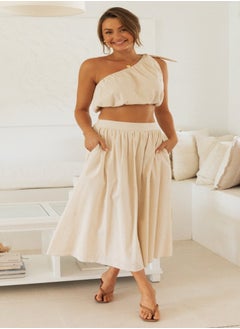 YUNIQEE Beige Plain/Basic Top With Skirt  - Image 1