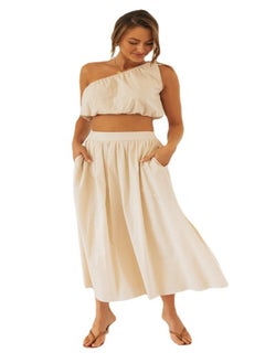 YUNIQEE Beige Plain/Basic Top With Skirt  - Image 2