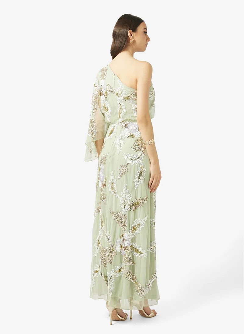 Frock and Frill Embellished One Shoulder Maxi Dress