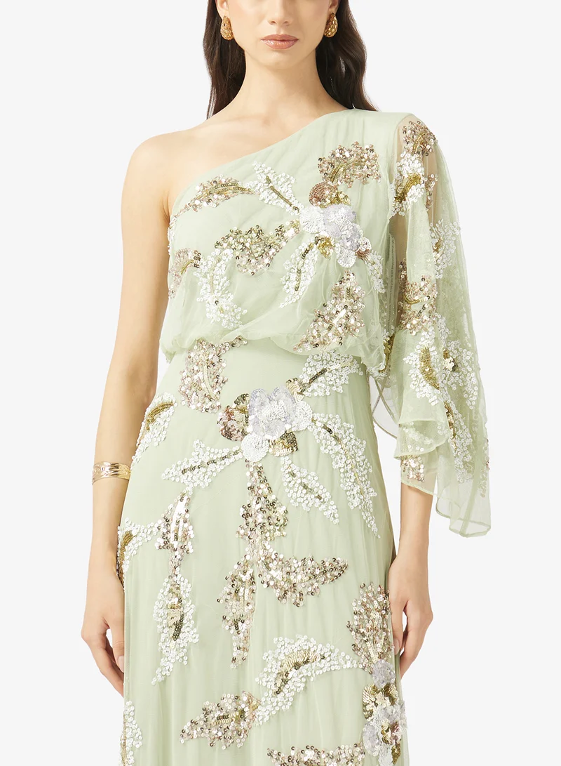 Frock And Frill  Embellished One Shoulder Maxi Dress for Women | Best Price UAE