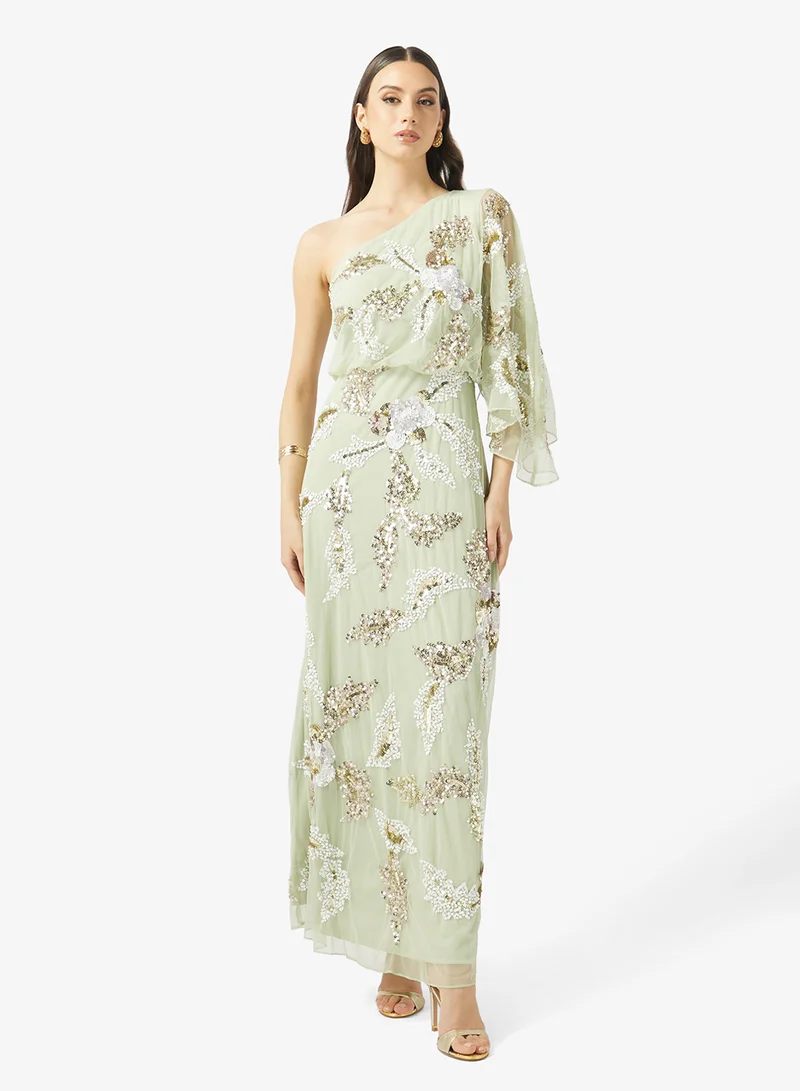 Embellished One Shoulder Maxi Dress