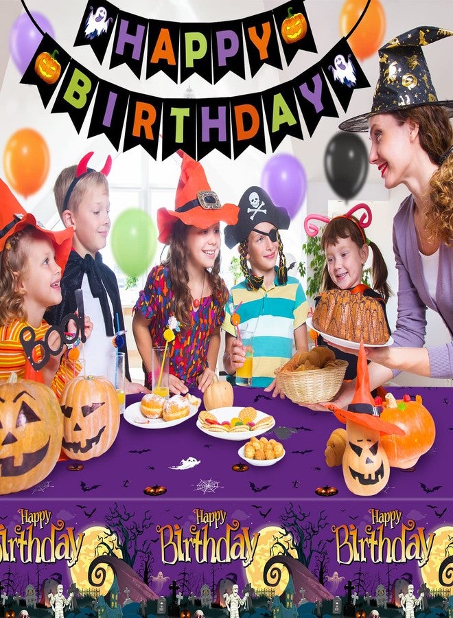 FunnyPars Halloween Birthday Party Decorations, 102 Pcs Halloween Happy Birthday Banner, Confetti Pumpkin Cat Bat Balloon Arch Foil Fringe Curtain and Tablecloth for Kids Party Supplies - Image 5