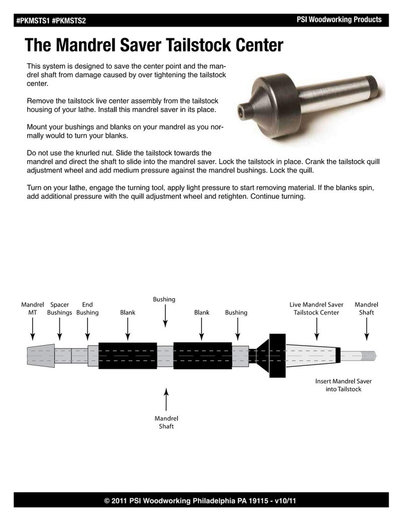 PSI Woodworking PKMSTS1 Live Tailstock Mandrel Saver #1 Morse Taper - Image 2