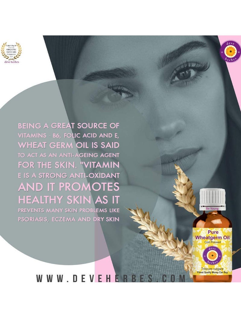 Deve Herbes - Deve Herbes Pure Wheatgerm Oil (Triticum vulgare) with Glass Dropper 100% Natural Therapeutic Grade Cold Pressed for Skin & Hair 100ml. - Image 1