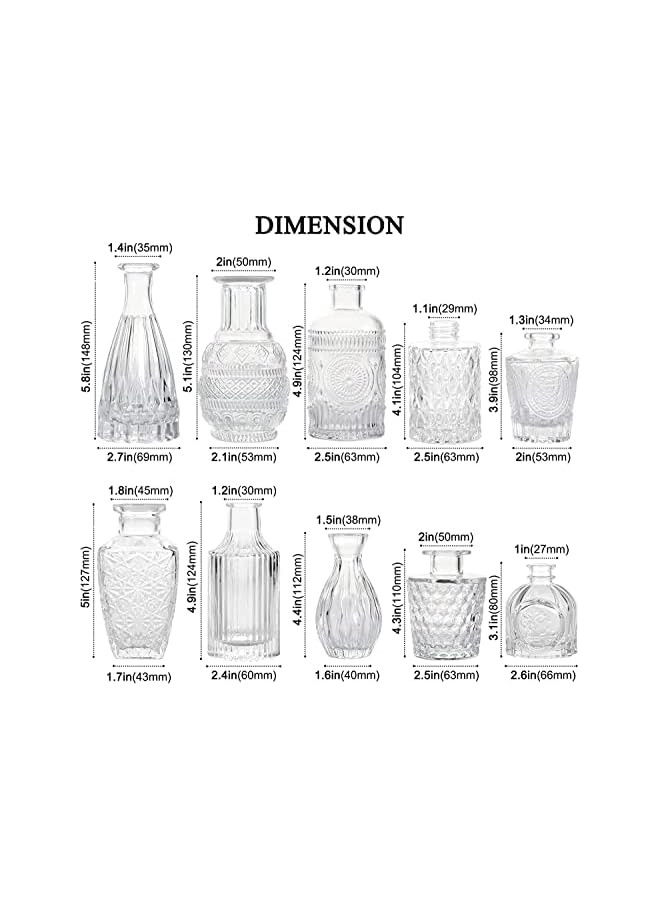 The Bros Set of 10 Glass Bud Vases, Small Vases for Flowers,Clear Single Bud Vases in Bulk,Mini Decor Rustic Vases for Centerpieces,Vintage Glass Bottles for Wedding, Home,Table Decoration. - Image 3