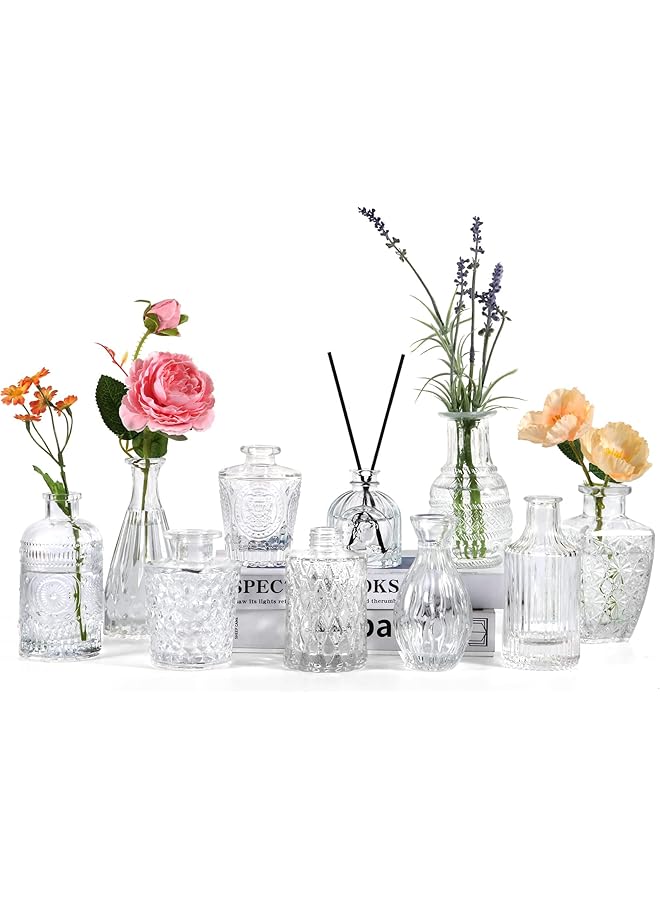 The Bros Set of 10 Glass Bud Vases, Small Vases for Flowers,Clear Single Bud Vases in Bulk,Mini Decor Rustic Vases for Centerpieces,Vintage Glass Bottles for Wedding, Home,Table Decoration. - Image 1