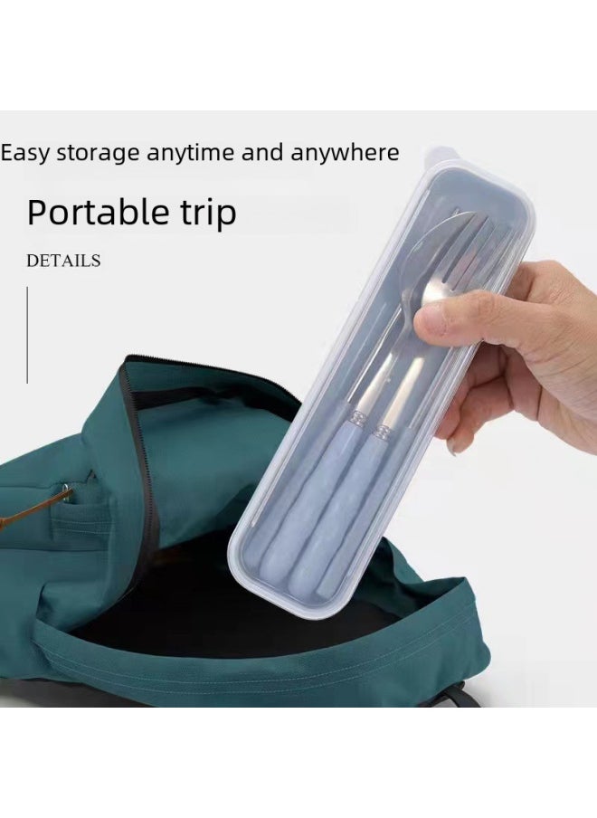 Generic - Portable Stainless Steel Wheat Straw Four-piece Cutlery Set Student Chopsticks Spoon Fork Box Set Meal Time Essentials-Specifications:Blue Folding Fork, Spoon And Chopsticks + Box - Image 1