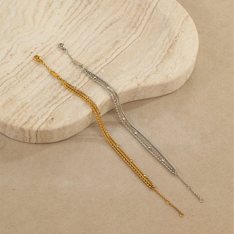 Cross-Border Light Luxury and High-End Multi-Layer Stainless Steel Bracelets Stacked with Zircon Niche Temperament Titanium Steel Hand Jewelry Wholesale - Image 3