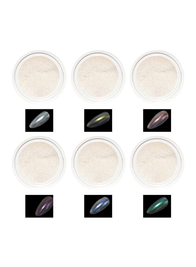 Magic Holographic Pearl Aurora Chrome Nail Powder Set - 6 Iridescent Mermaid Shell Colors for Stunning Mirror Effect Nail Art and Ice Transparent Moonlight Manicure Decoration for Women. - Image 2