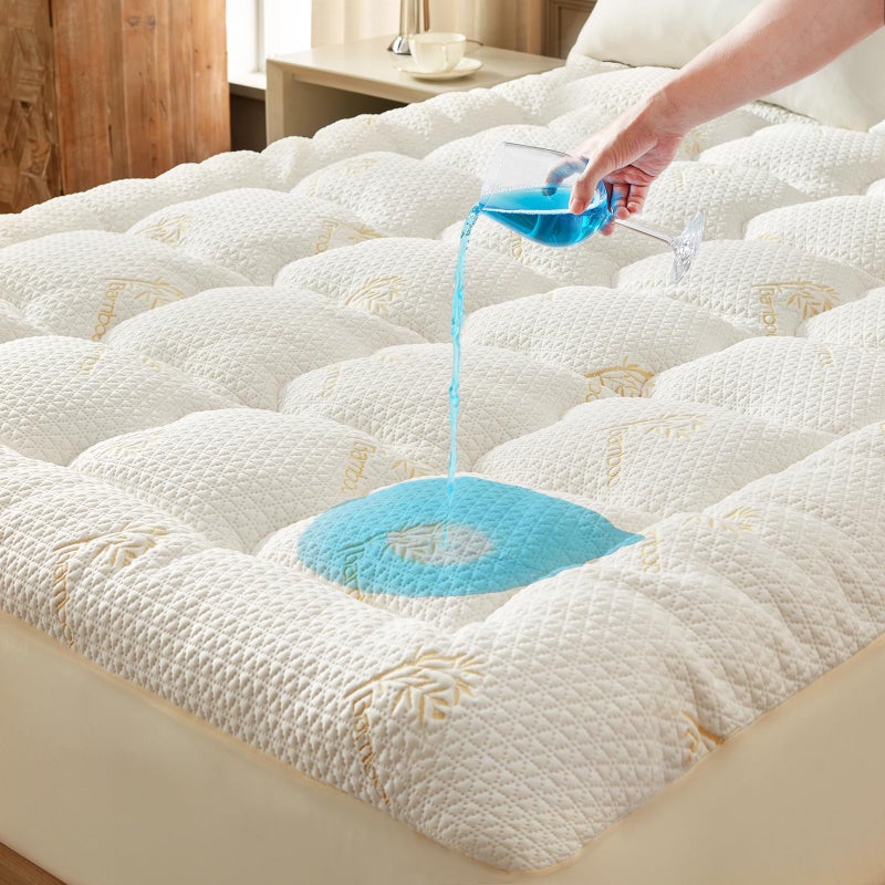 Secgo Premium 100% Waterproof Queen Mattress Topper, Breathable Mattress Pad, Rayon from Bambo Bed Protector, Deep Pocket Sheet Cover 8"-21" - Image 1