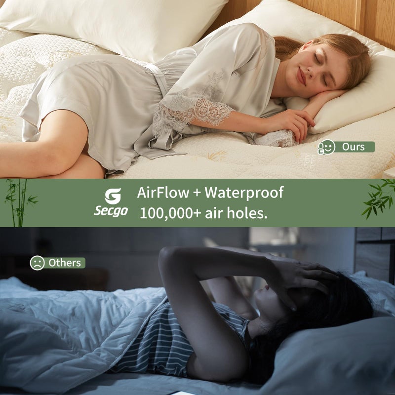 Secgo Premium 100% Waterproof Queen Mattress Topper, Breathable Mattress Pad, Rayon from Bambo Bed Protector, Deep Pocket Sheet Cover 8"-21" - Image 5