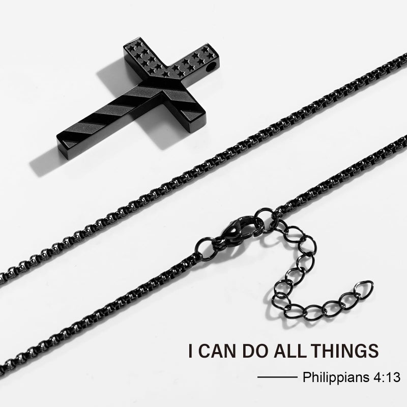 Lydow Cross Necklace for Men Boys Black American Flag Bible Verse Pendant Chain Christian Gifts Valentines Jewelry Teen Teenge Kids Easter Basket Stuffers Religious Baptism Catholic Presents 4:13 - Image 3