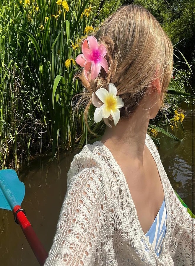 EPARTY مشابك شعر على شكل زهرة بلوميريا استوائية، مجموعة من 4 ألوان - وردي، أبيض، مرجاني، بنفسجي - Image 2