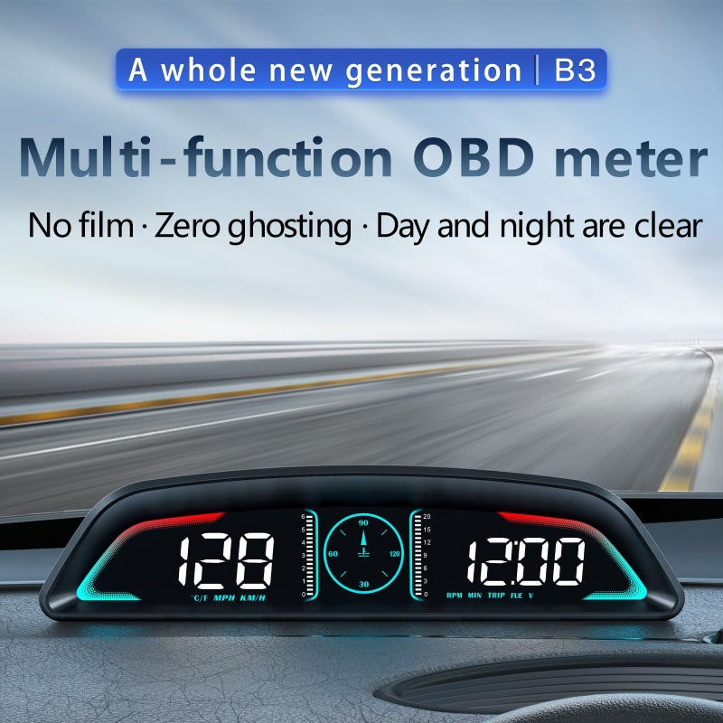 AZIJYV OBD2 Gauge Display,Head Up Display for Cars,Speedometer with Speed,Engine RPM,Clock,Overspeed Alarm,Water Temperature Alarm,Fatigue Driving Reminder,Fits Most Post-2008 Models - Image 2