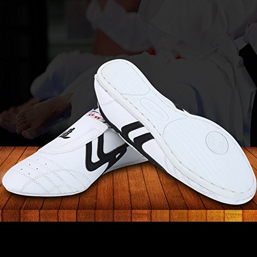 Keenso Unisex Taekwondo Shoes, Martial Arts Sports Shoes Sports Boxing Karate Martial Arts Taichi Shoes Lightweight Shoes for Kids Women Men Adult with a Storage Bag(37) White - Image 3