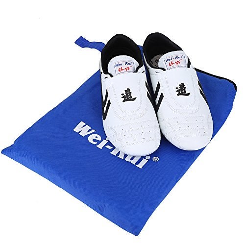 Keenso Unisex Taekwondo Shoes, Martial Arts Sports Shoes Sports Boxing Karate Martial Arts Taichi Shoes Lightweight Shoes for Kids Women Men Adult with a Storage Bag(37) White - Image 1