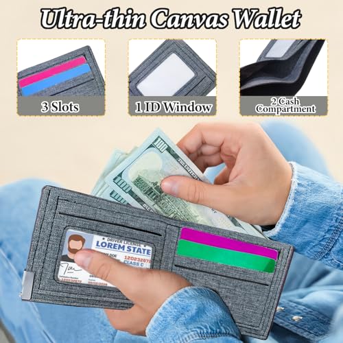 WisePoint Mens Slim Wallet, Denim Fabric Men's Wallet Minimalist Wallet for Men, Mens Bifold Wallet Small Wallet for Teen Boys, Portable Credit Card Wallet for Work, Shopping (dark gray) - Image 3