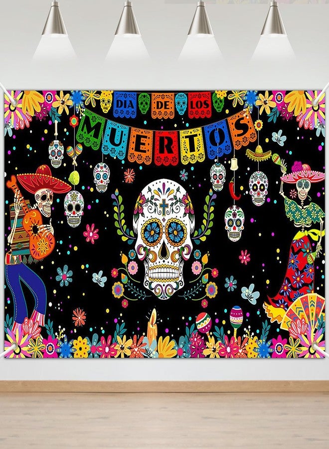 Lecheme Day of The Dead Backdrop 6x4 ft Dia De Los Muertos Backdrop Mexican Fiesta Sugar Skull Banner Photo Background Day of The Dead Banner Party Decorations - Image 1