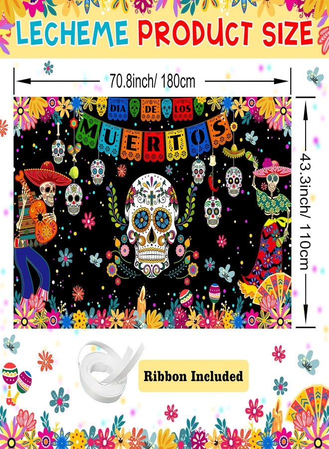 Lecheme Day of The Dead Backdrop 6x4 ft Dia De Los Muertos Backdrop Mexican Fiesta Sugar Skull Banner Photo Background Day of The Dead Banner Party Decorations - Image 2