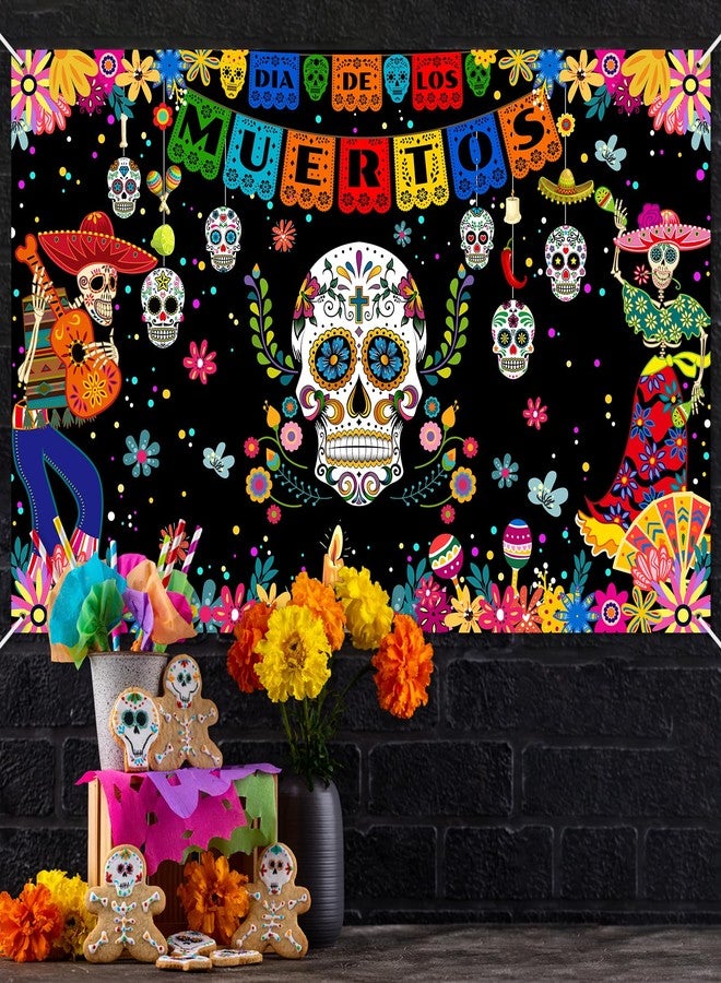 Lecheme Day of The Dead Backdrop 6x4 ft Dia De Los Muertos Backdrop Mexican Fiesta Sugar Skull Banner Photo Background Day of The Dead Banner Party Decorations - Image 3