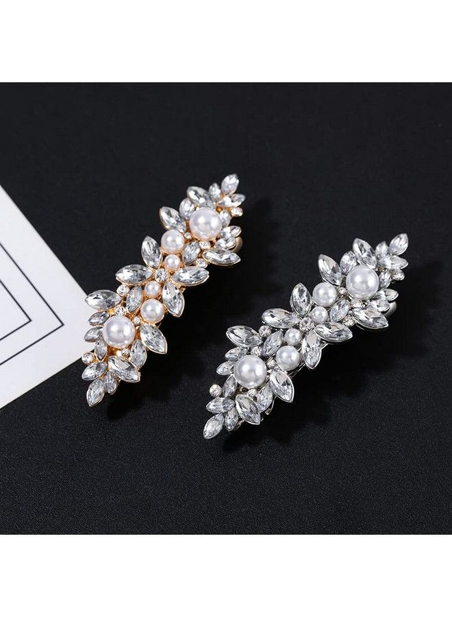 Whavel 2Pcs Pearl Barrettes For Women Rhinestone Hair Clips Pearl Hair Barrettes French Barrette Hair Clips Bridal Hair Pins Decorative Hair Accessories Bridesmaid - Image 5