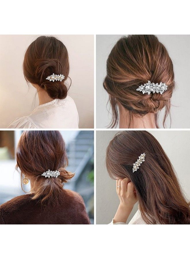 Whavel 2Pcs Pearl Barrettes For Women Rhinestone Hair Clips Pearl Hair Barrettes French Barrette Hair Clips Bridal Hair Pins Decorative Hair Accessories Bridesmaid - Image 4