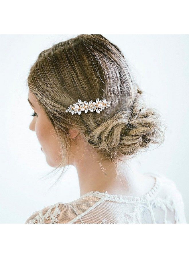 Whavel 2Pcs Pearl Barrettes For Women Rhinestone Hair Clips Pearl Hair Barrettes French Barrette Hair Clips Bridal Hair Pins Decorative Hair Accessories Bridesmaid - Image 3