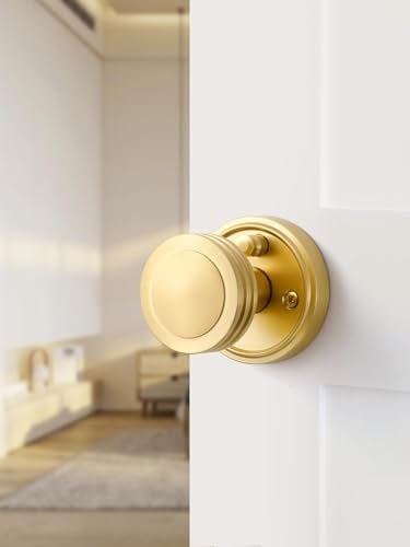 SORWDUERM 1 Pack Gold Door Knob Privacy Door Knobs Satin Brass Door Handle Interior Brushed Gold Door Knobs with Lock for Bedroom and Bathroom Zinc Alloy - Image 3