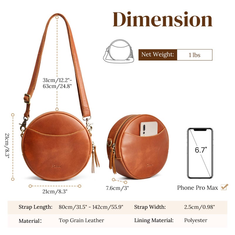 S-ZONE Leather Crossbody Bags for Women Trendy Circle Cross Body Shoulder Bag Designer Round Purses - Image 5