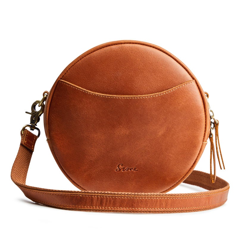 S-ZONE Leather Crossbody Bags for Women Trendy Circle Cross Body Shoulder Bag Designer Round Purses - Image 1