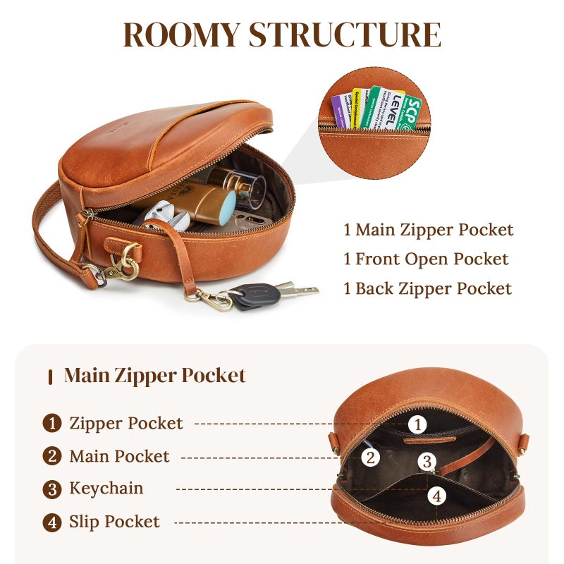 S-ZONE Leather Crossbody Bags for Women Trendy Circle Cross Body Shoulder Bag Designer Round Purses - Image 4