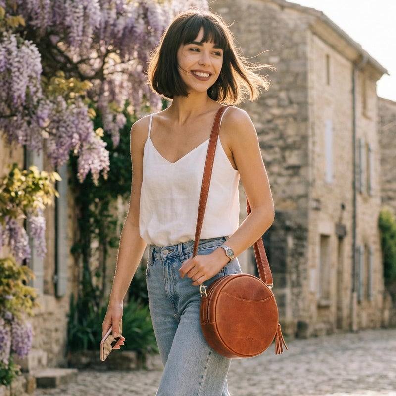 S-ZONE Leather Crossbody Bags for Women Trendy Circle Cross Body Shoulder Bag Designer Round Purses - Image 3