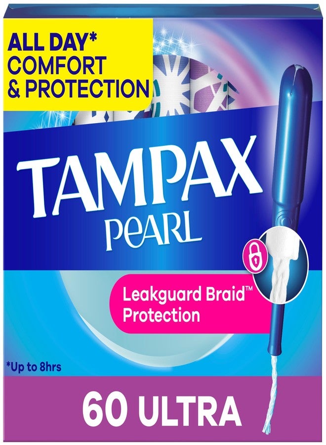Tampax Pearl Tampons for Women, with LeakGuard Braid, Ultra Absorbency, Unscented, 60 Count - Image 1