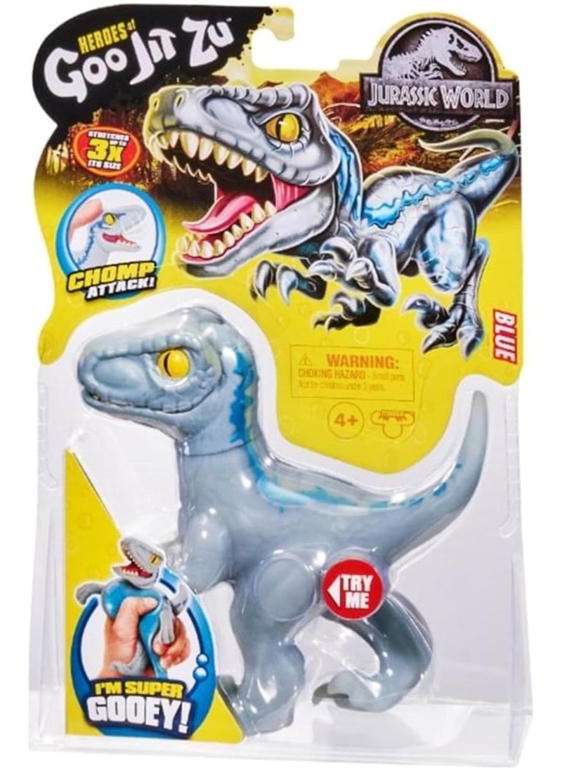 AKEDO - Jurassic World Chomp Attack - Stretch Blue | Stretchable | Realistic Flexing Action, Arms and Legs Stretch and Return to Original Size | No-Mess Gooey Play | Age 4+ - Image 1