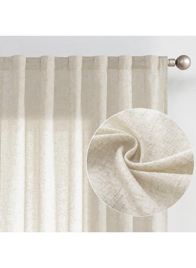 JINCHAN Linen Beige Curtains for Living Room Farmhouse Rod Pocket Back Tab Light Filtering Window Drapes - Image 1