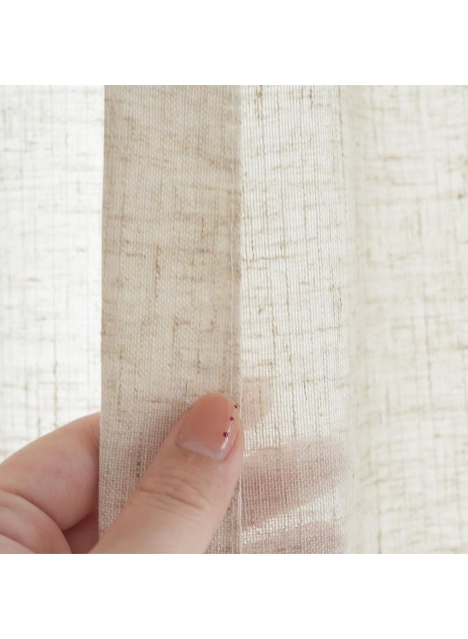 JINCHAN Linen Beige Curtains for Living Room Farmhouse Rod Pocket Back Tab Light Filtering Window Drapes - Image 4