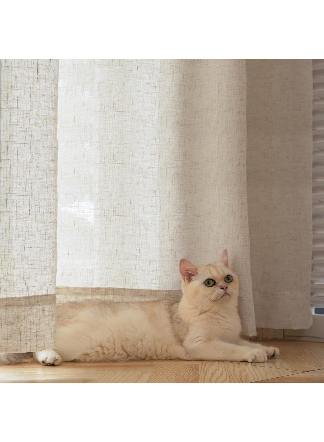 JINCHAN Linen Beige Curtains for Living Room Farmhouse Rod Pocket Back Tab Light Filtering Window Drapes - Image 5