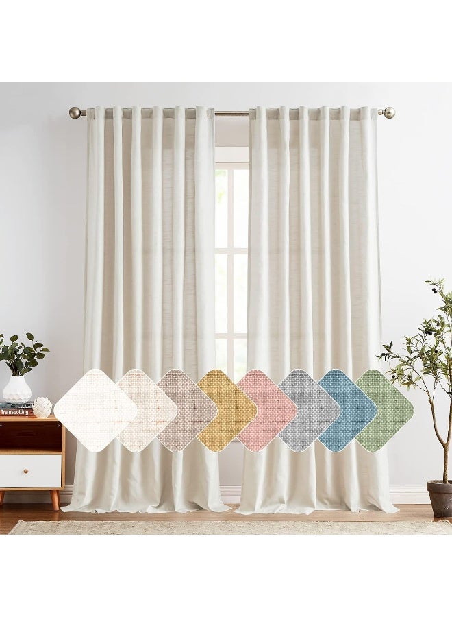 JINCHAN Linen Beige Curtains for Living Room Farmhouse Rod Pocket Back Tab Light Filtering Window Drapes - Image 2