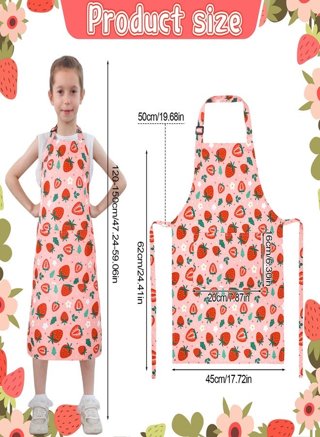 XLSXEXCL 2 Pack Strawberries Kids Aprons, Adjustable Kids Cooking Painting Aprons with 2 Pockets, Toddler Artist Smocks for Girls and Boys for Cooking, Baking, Painting - Image 2