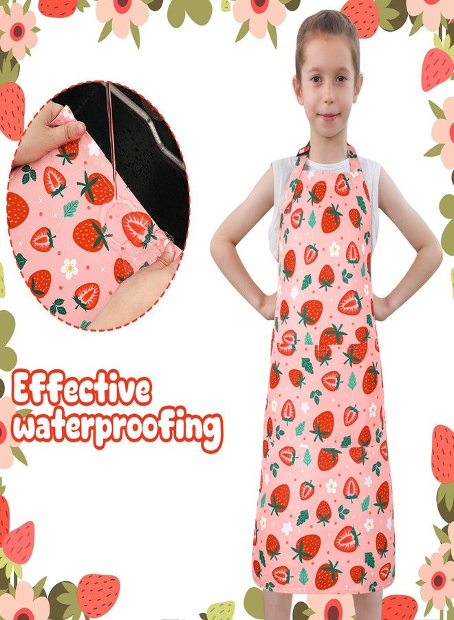 XLSXEXCL 2 Pack Strawberries Kids Aprons, Adjustable Kids Cooking Painting Aprons with 2 Pockets, Toddler Artist Smocks for Girls and Boys for Cooking, Baking, Painting - Image 4