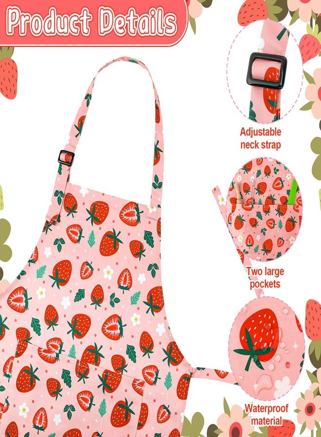 XLSXEXCL 2 Pack Strawberries Kids Aprons, Adjustable Kids Cooking Painting Aprons with 2 Pockets, Toddler Artist Smocks for Girls and Boys for Cooking, Baking, Painting - Image 3