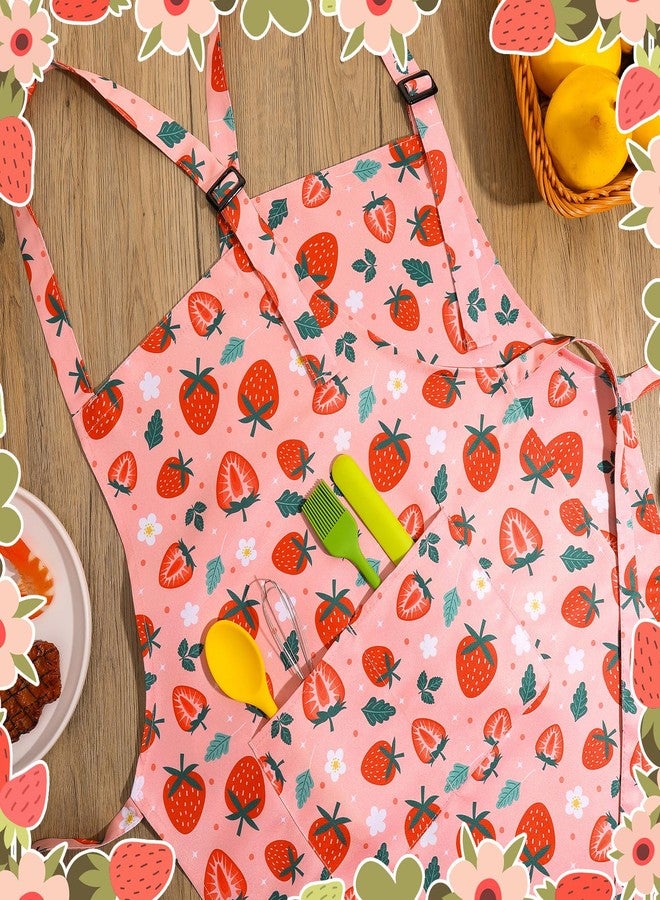 XLSXEXCL 2 Pack Strawberries Kids Aprons, Adjustable Kids Cooking Painting Aprons with 2 Pockets, Toddler Artist Smocks for Girls and Boys for Cooking, Baking, Painting - Image 5