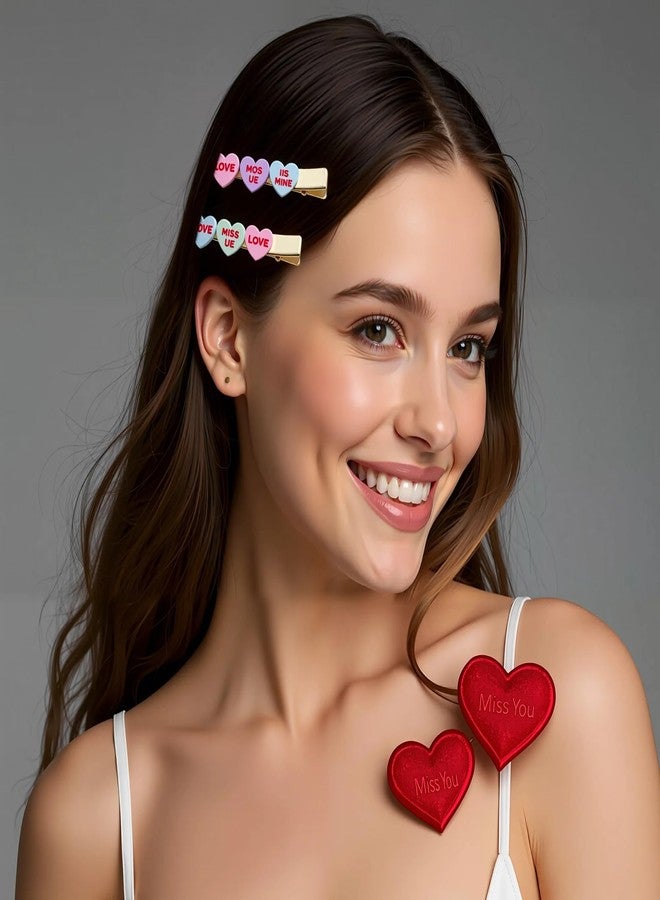 BVGA 8 Pcs Valentines Day Hair Clips for Women Triple Colorful Conversation Candy Heart Alligator Hair Clips Barrettes Hairpins Valentines Day Accessories Gifts for Her - Image 3