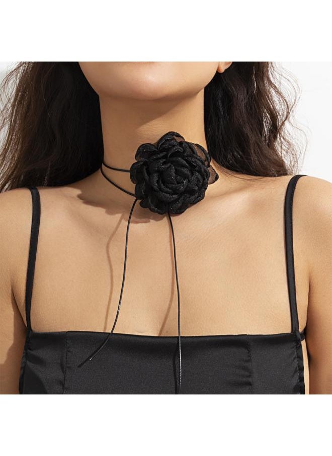 NIBEMINENT European And American Jewelry Fashion Retro French Style Big Flower Chocker Necklace Tassel Neck Chain For Women 